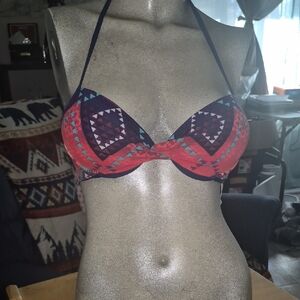 The Bikini Lab Tribal Print Halter Bikini Top in Red and Navy